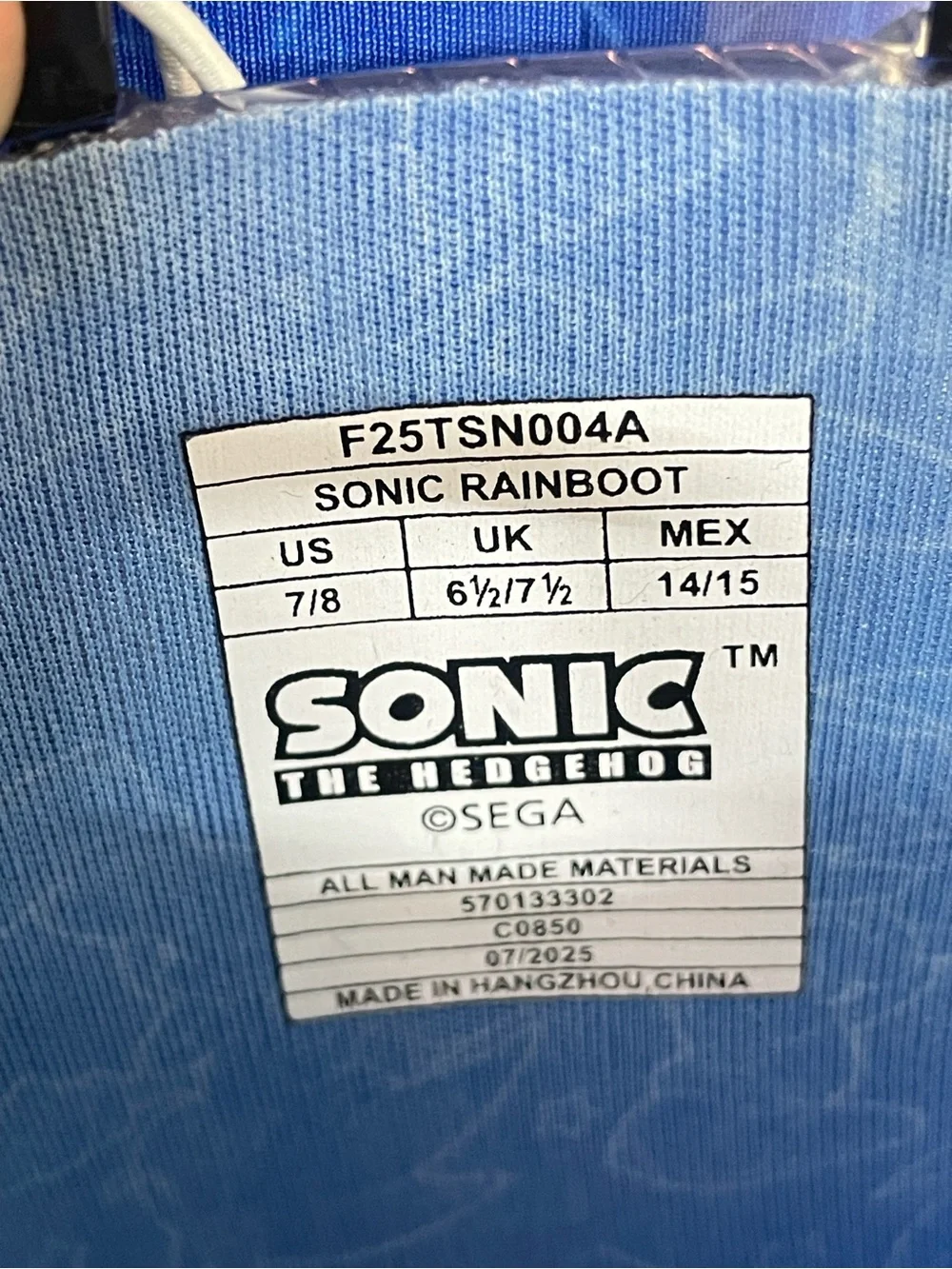 Sonic the Hedgehog Kids Blue Rain Boots Size US 7/8